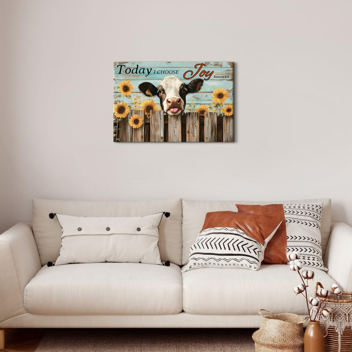 Funny Cow Wall Art Teal Wall Decor Sunflower Kitchen Pictures Christian Bible Signs Canvas Prints Poster Vintage Farmhouse Inspirational Quotes Painting Artwork for Living Room Home Decorations 16x24" (24"L x 16"W / Funny Cow01)