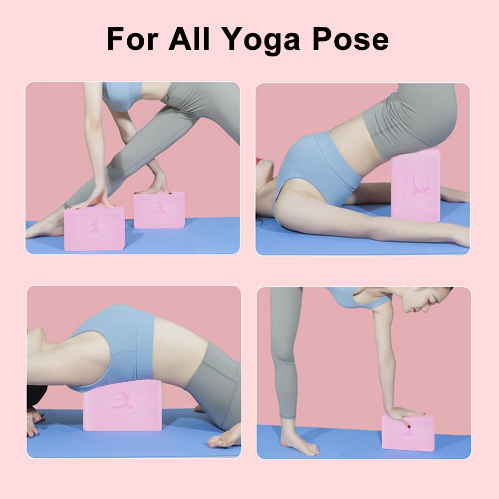 2 Yoga Block and 2 Yoga Strap Set (Pink B / 9×6×3")