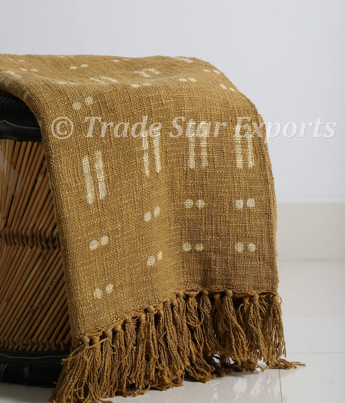 Indian 100% Cotton Soft Tassel Blanket Boho Tribal Throw Deorative Block Print Throw Blanket for Couch (Olive Green / Blossom (120 x 170 Cms))