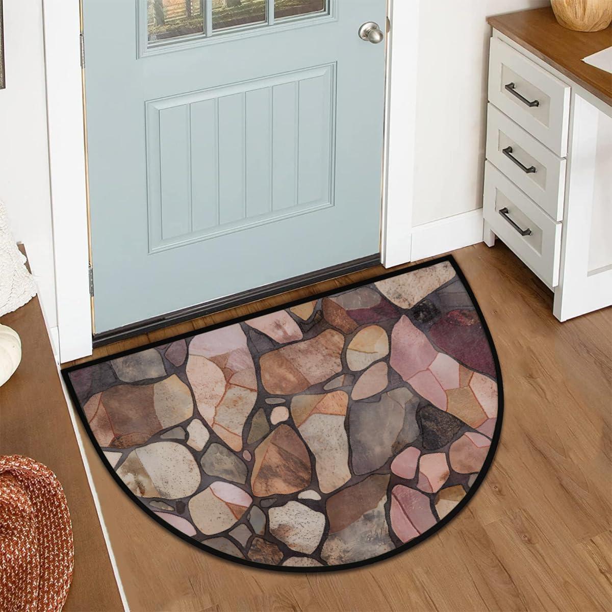 Stone Half Round Door Mat Indoor Entrance Semi Circle Area Rugs (Z Stone Texture)