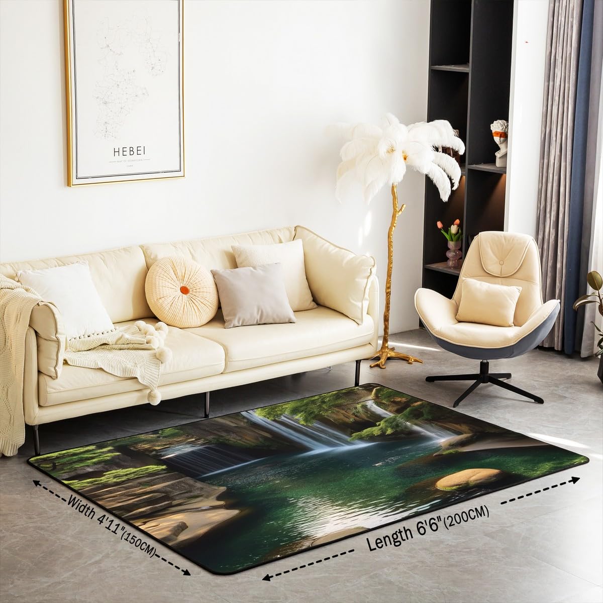 Waterfall Area Rug 5x7 Lake Cascade Scenery Chic (Green Brown / 4'11" x 6'6" (Rectangular))