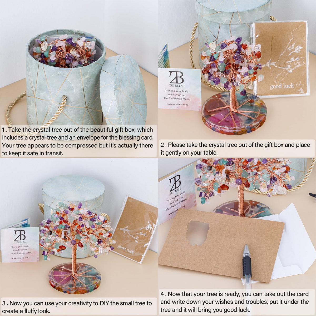 7 Chakra Healing Crystals Stones Tree (Colorful)