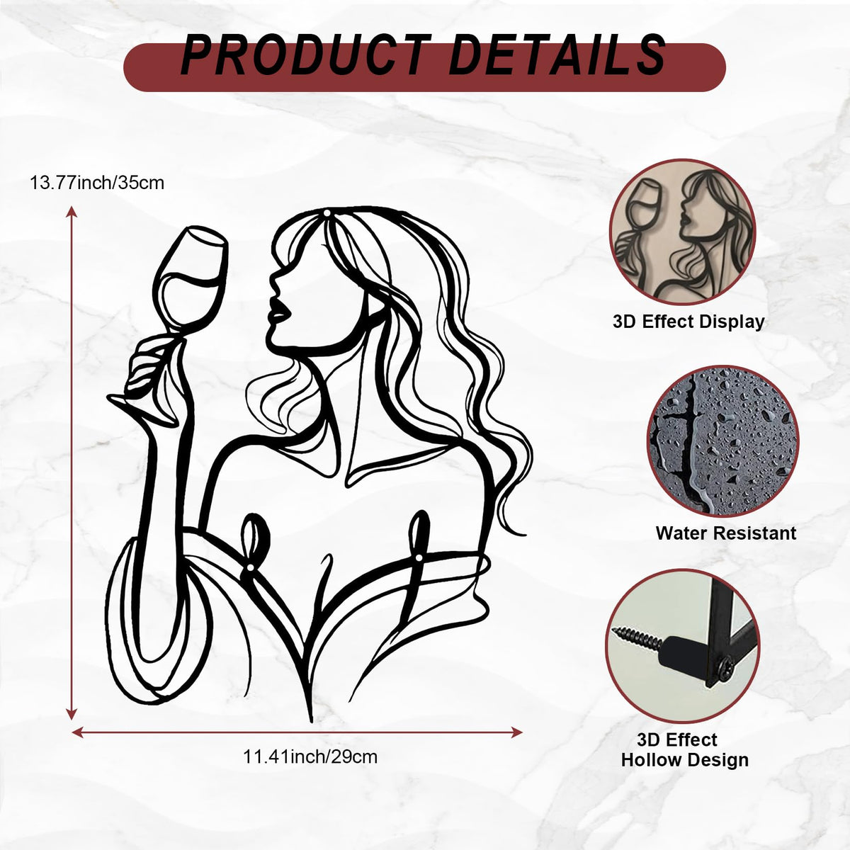 Black Metal Wall Art Decor (Drinking Wine)
