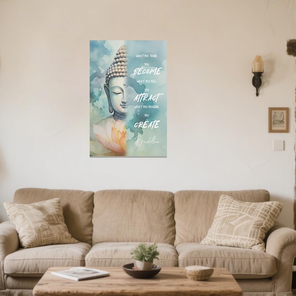 Buddhist Motivational Wall Art Buddha Quotes Canvas Pictures Zen Bathroom Painting Spa Artwork Prints for Yoga Room Office Decor Framed (Blue / 28" x 42")