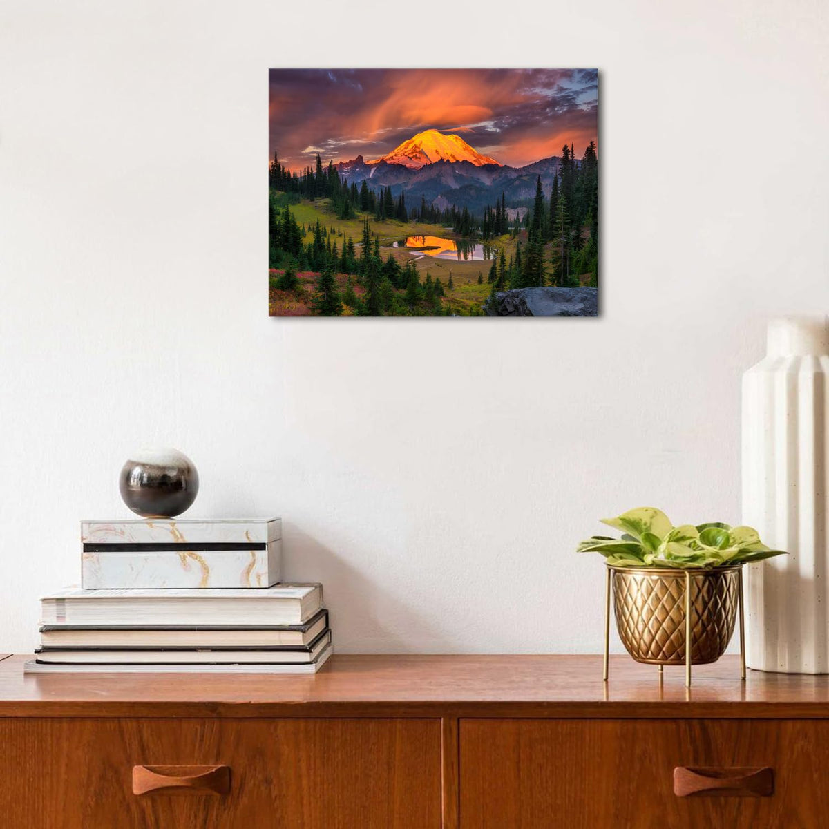 Mount Rainier Wall Art National Park Landscape Canvas Prints Sunset Mountain Forest Lake Nature Photography (16"L x 12"W / Mount Rainier)