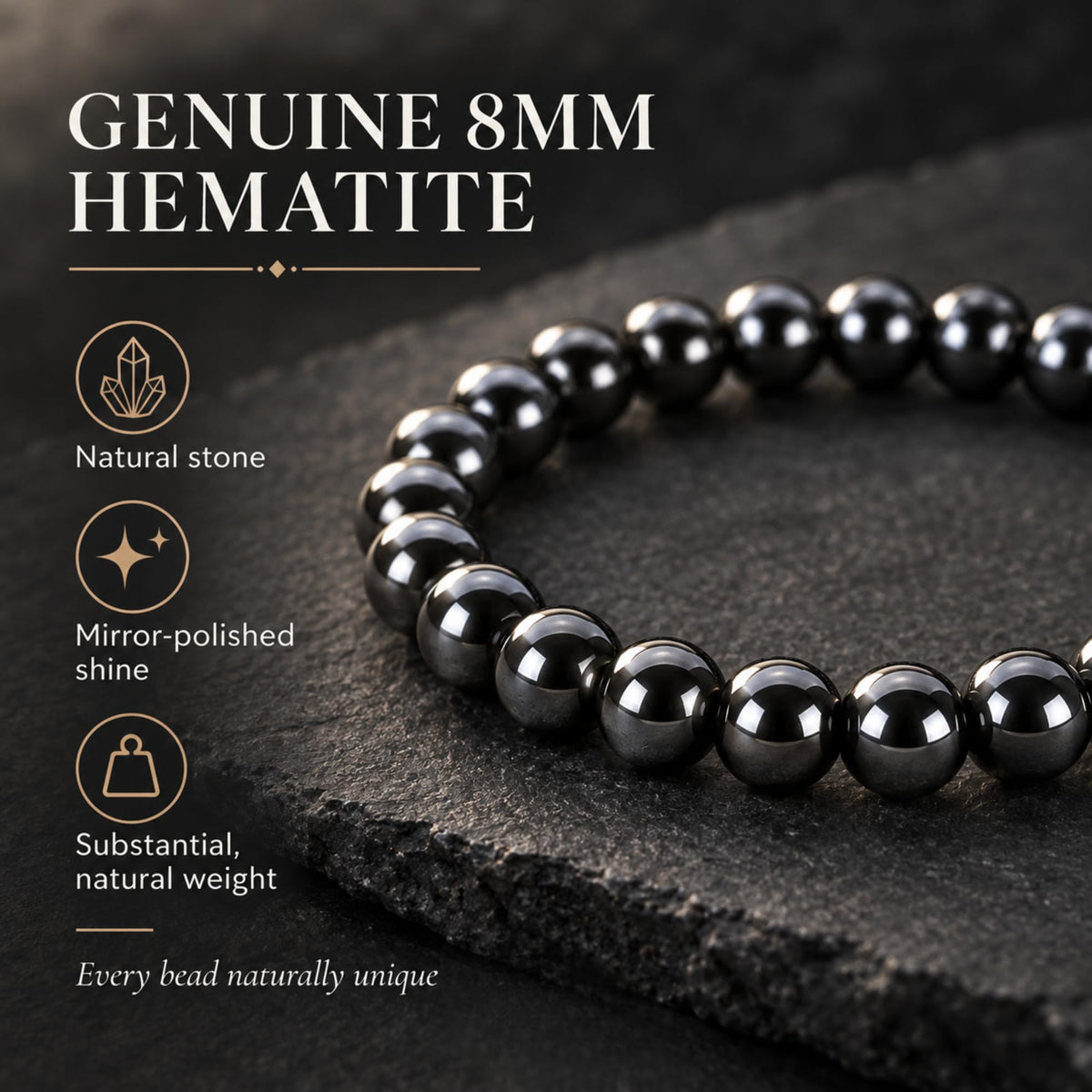 Hematite Bracelet 8mm Beaded Bracelet (Hematite / Small)