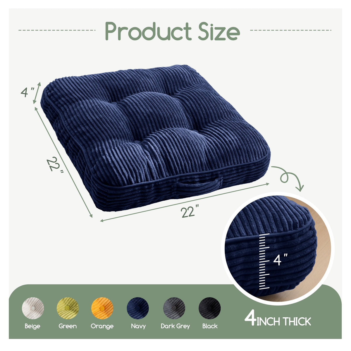 Floor Pillow Cushion for Adults (Square Navy / 4" Thick(Pack of 1))
