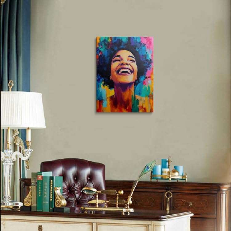 Joyful African American Women Wall Art Fashion Black Girl colorful Graffiti Portrait Canvas Pictures Poster for Living Room Bedroom Home Office Framed Inspirational Gift for Women 12"x16" (Black girl / 16"L x 12"W)