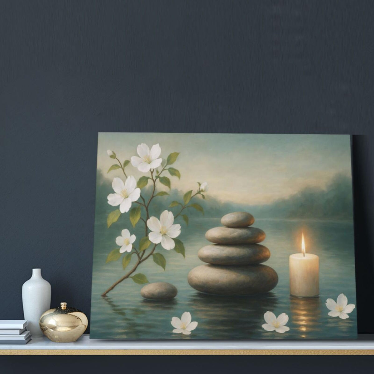 Zen Wall Art Zen Bathroom Wall Decor Spa Room Meditation Peaceful Pictures Decoration Spiritual Stone Canvas Painting Artwork Framed for Bathroom Living Room Bedroom Office 16"x20" (Zen / 20L"×16W")