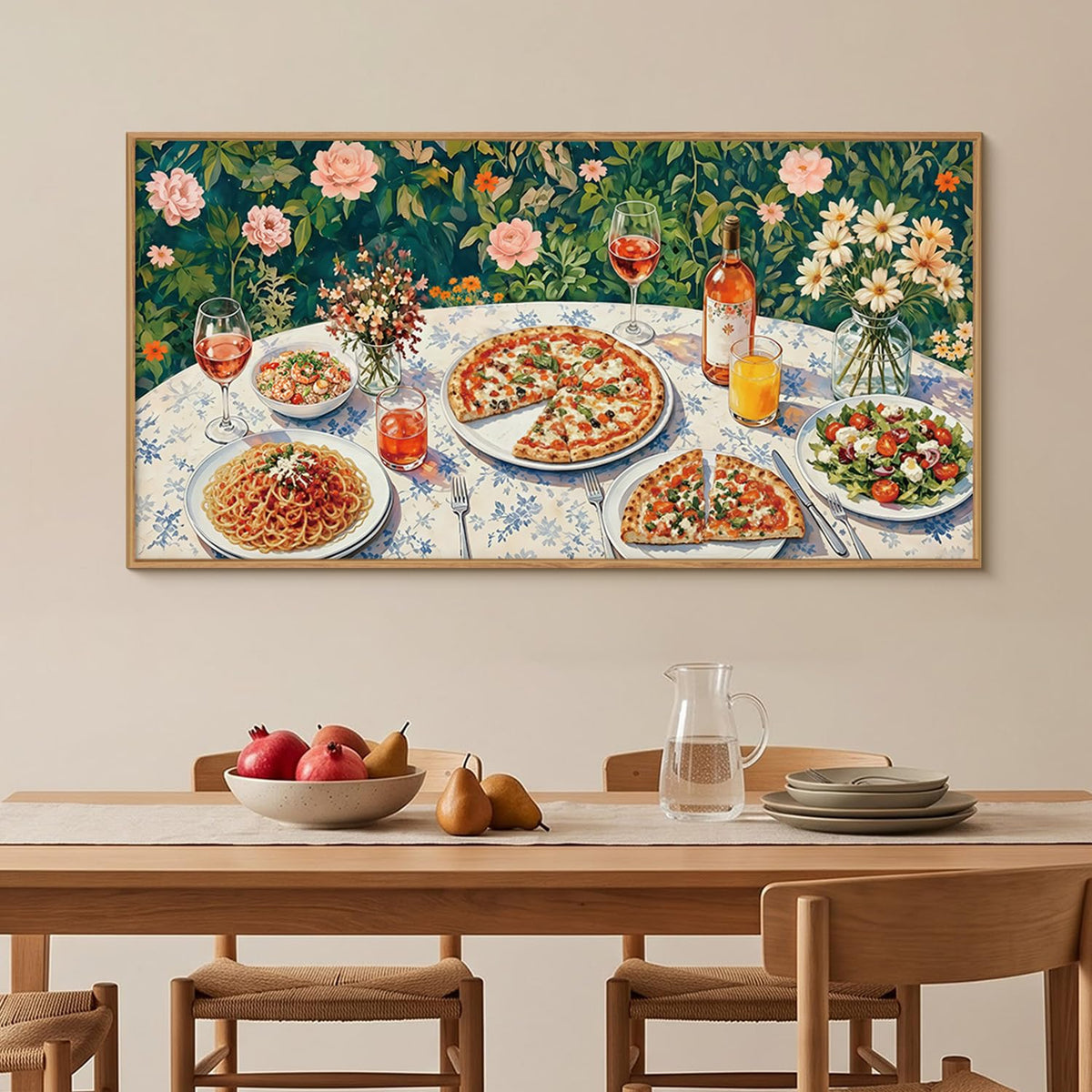 Large Vintage Italian Food Framed Canvas Wall Art (Vintage Italian Food Wall Art / 40"L x 20"W)