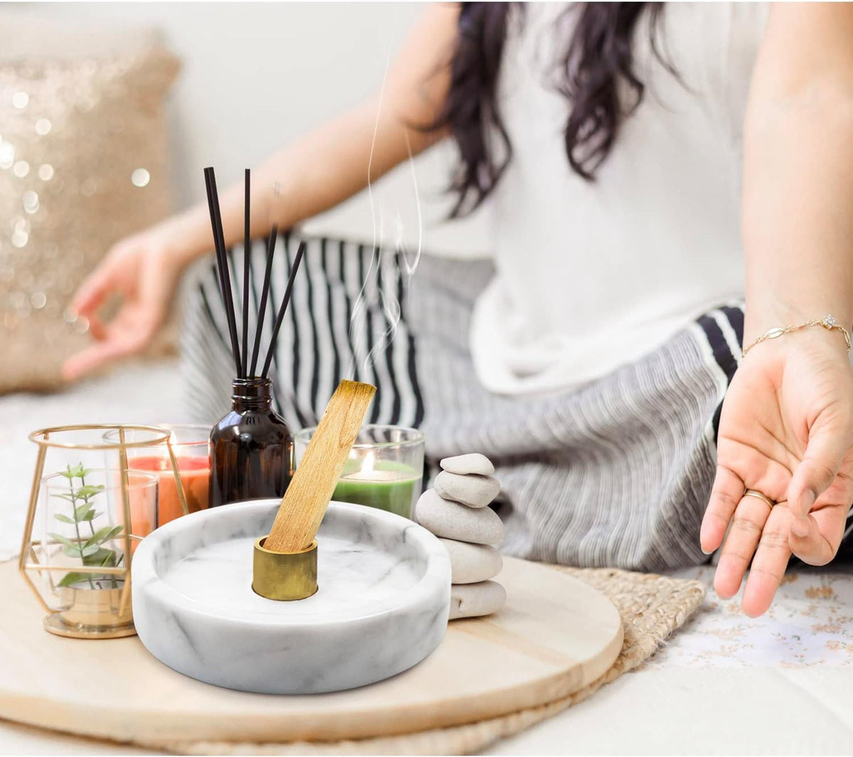 Handmade Natural Marble Incense Holder for Sticks and Cones (Gray / Small)