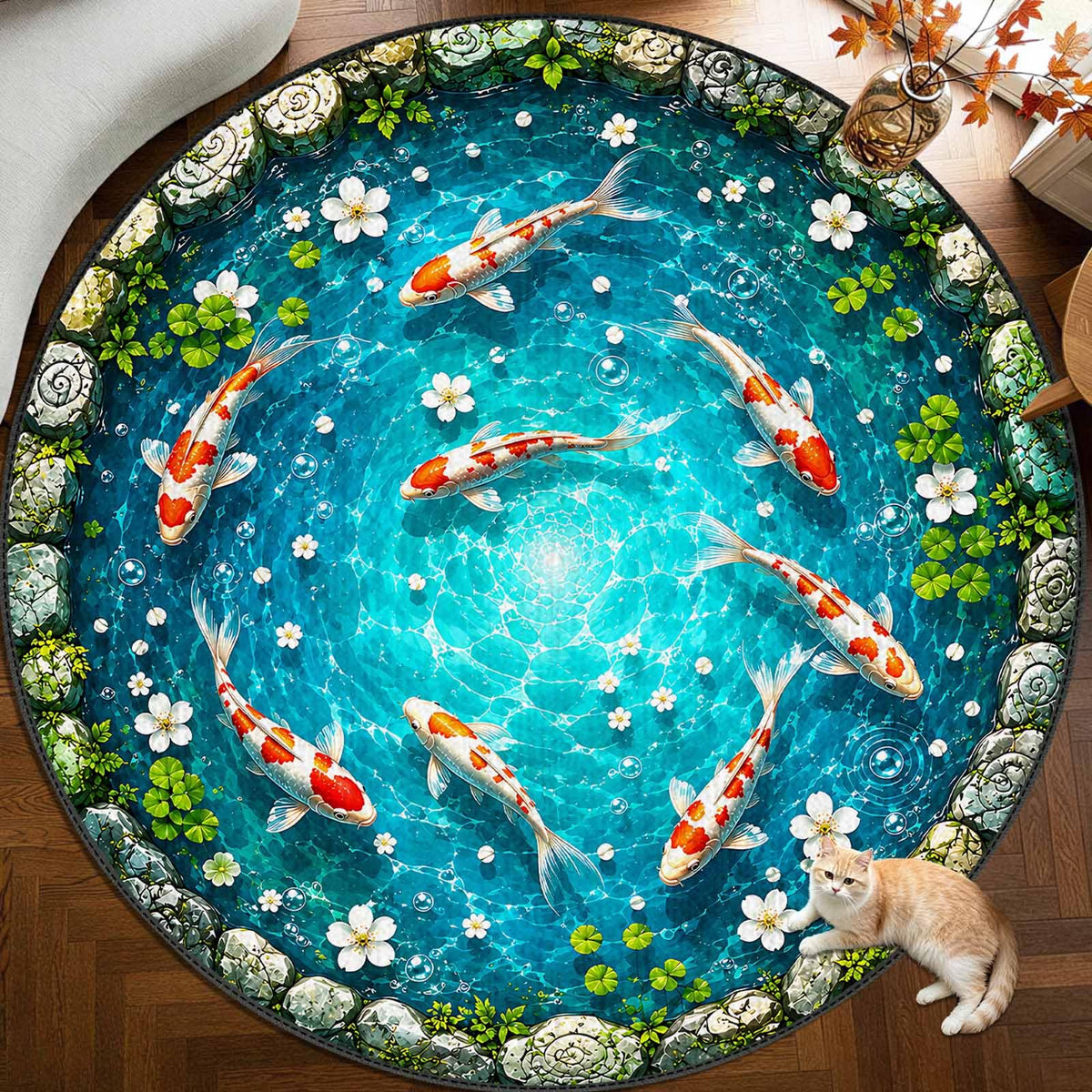 Realistic Koi Fish Round Area Rug 6ft (36 / 6' (Round))