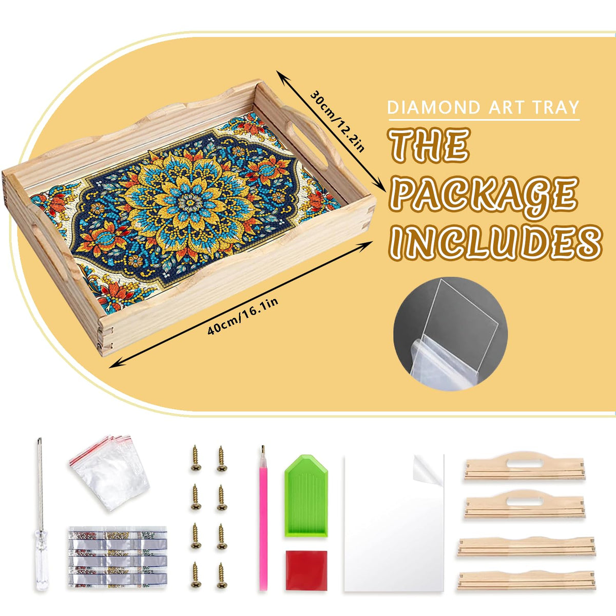 DIY Mandala Diamond Painting Serving Tray with Handle for Adults (Mandala Big C)