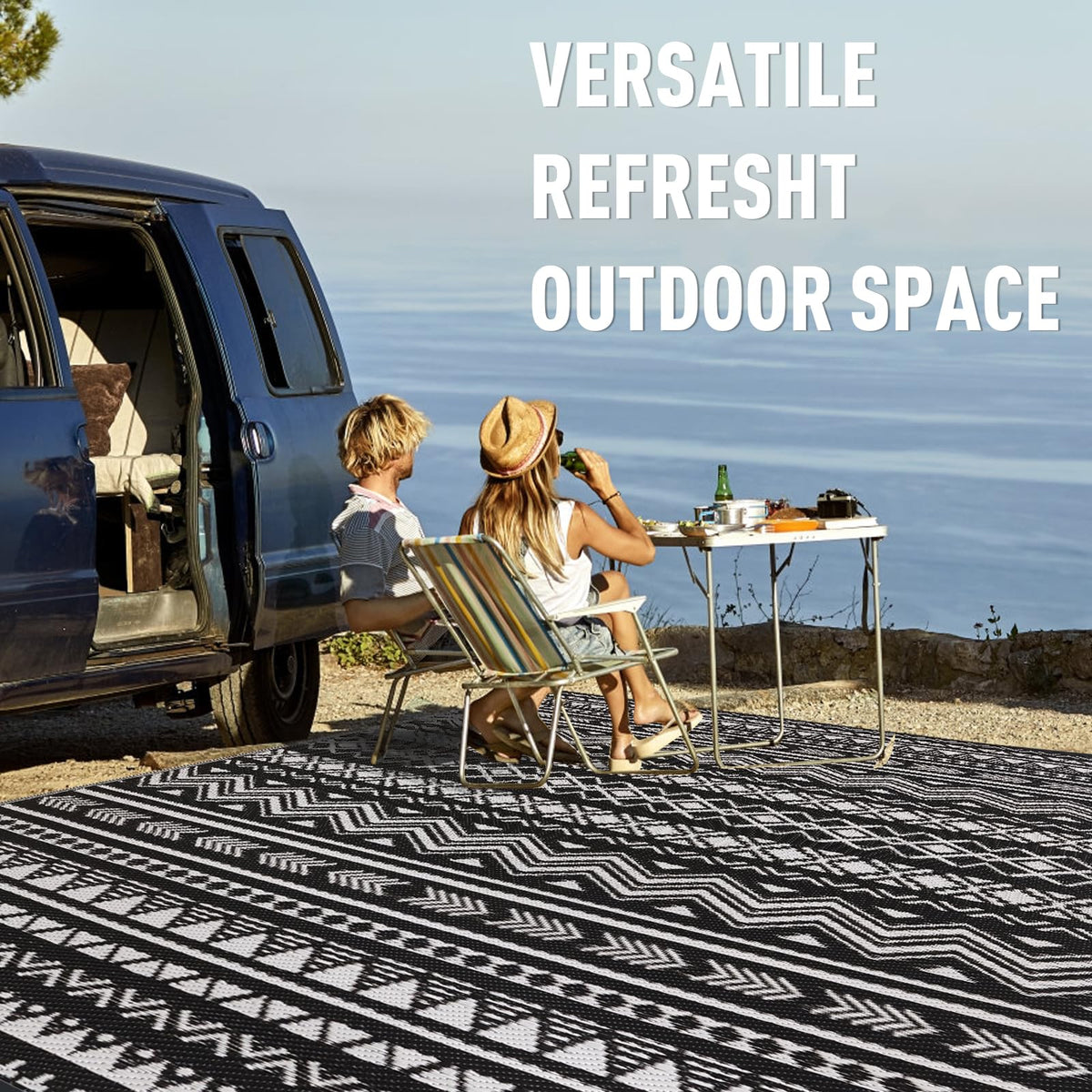Black and White Vertical Stripe Outdoor Rug 6x9 ft Waterproof Mat (Black & White / 6x9 Feet)