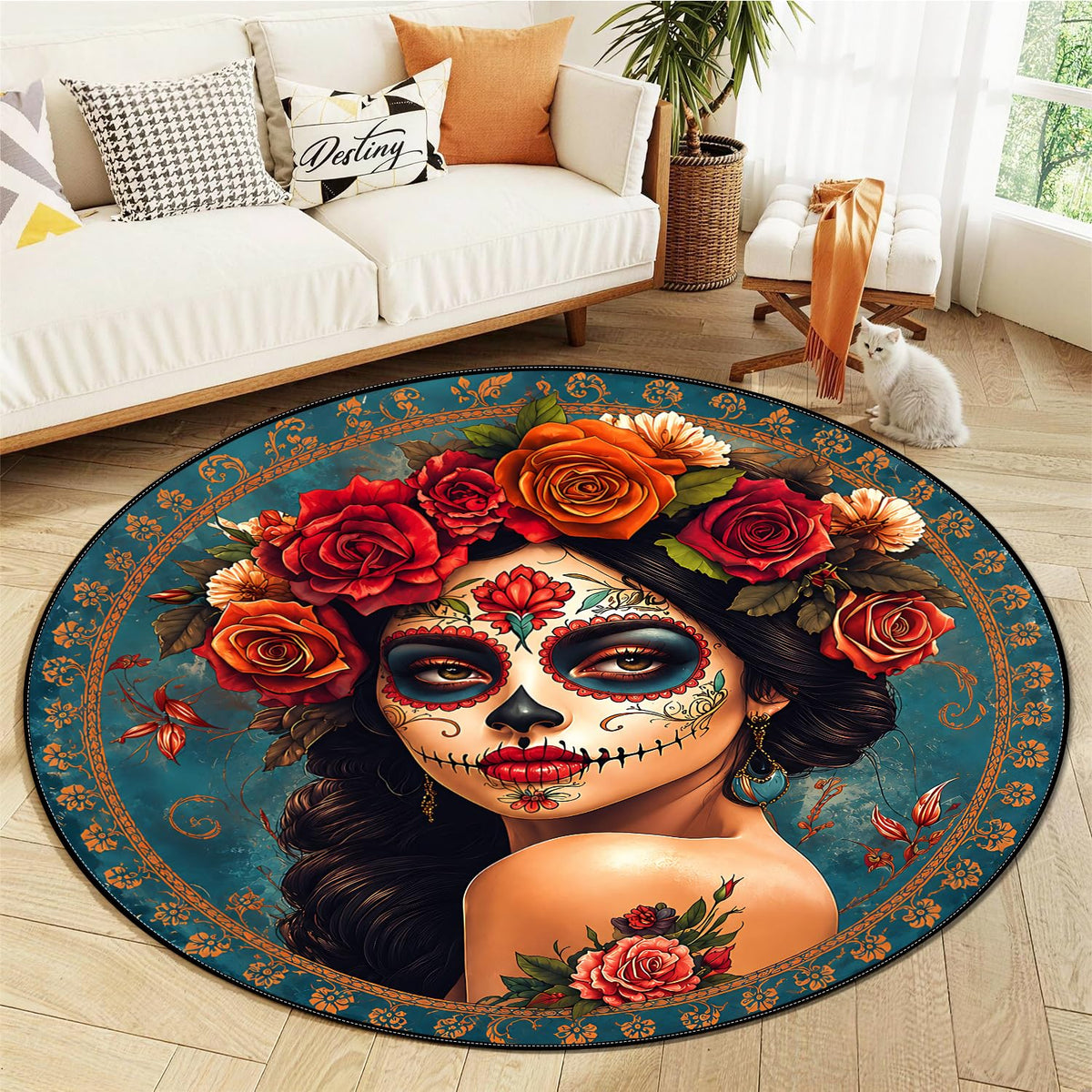 Sugar Skull Circle Rug (#49 / 4ft (Round))