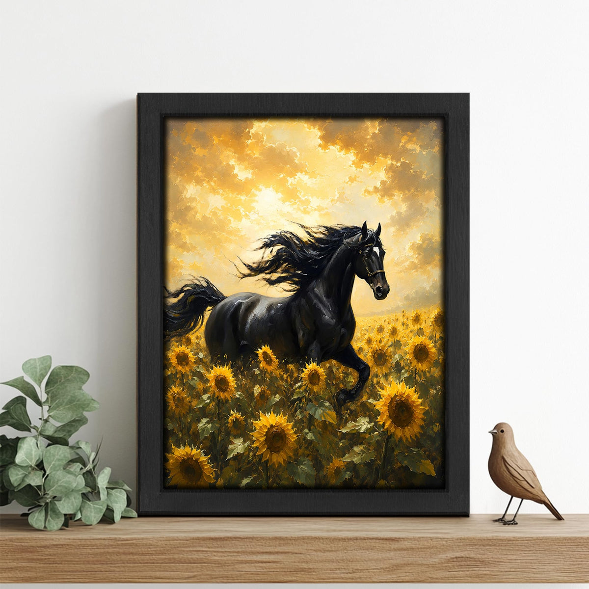 Country Horse Sunflower Decor Wall Art (Wall Art Framed 55 / 16"L x 12"W)