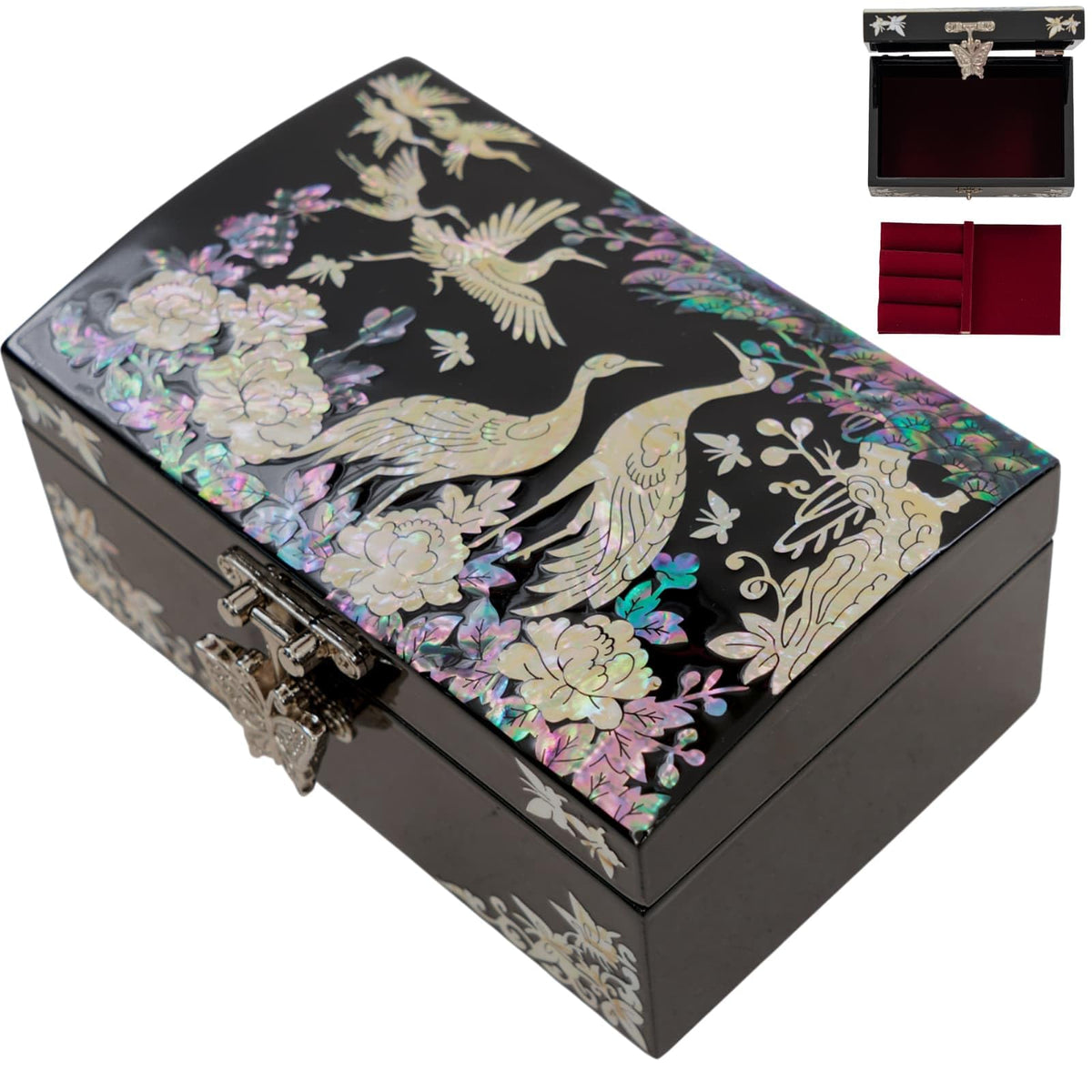 Mother of Pearl Jewelry Box (Cranes in Bloom)