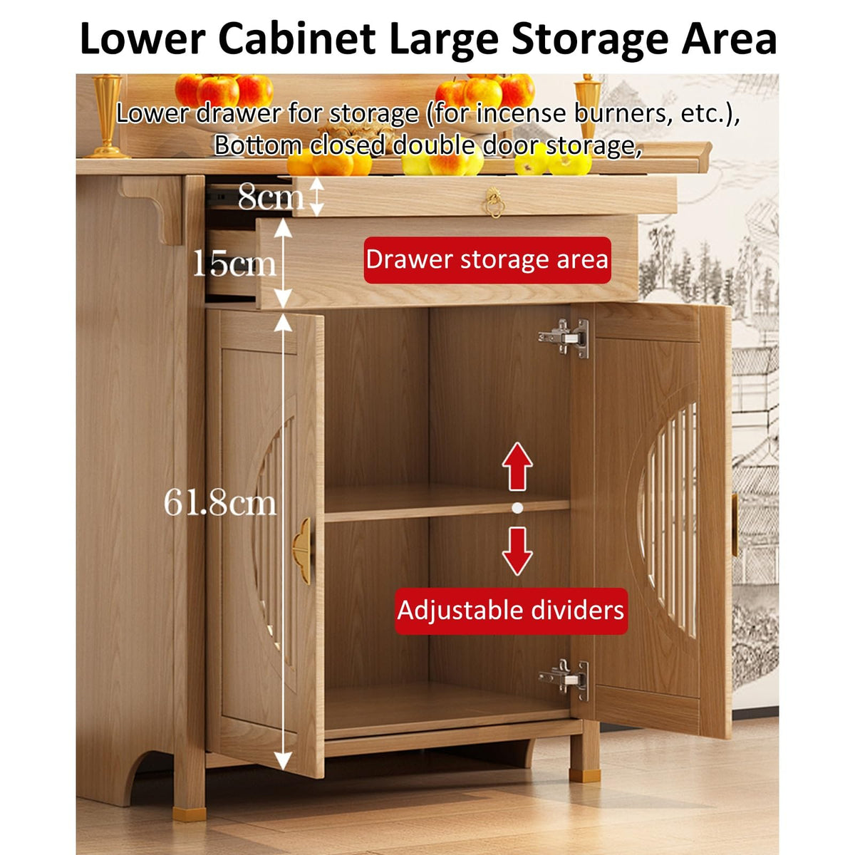 Personal Shrine Stand Bamboo Altar Cabinet Buddha Niche Chinese Cabinet with Storage Buddhist Table with Drawer for Home Use for Family Worship Use for Living Room (Begonia / 42.52x18.9x46.65in)