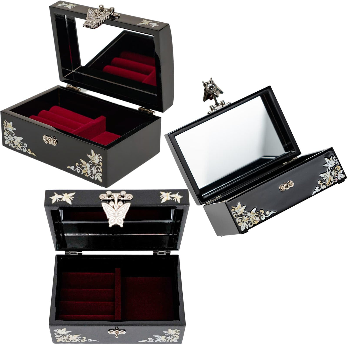 Mother of Pearl Small Jewelry Box with mirror lid (Black)