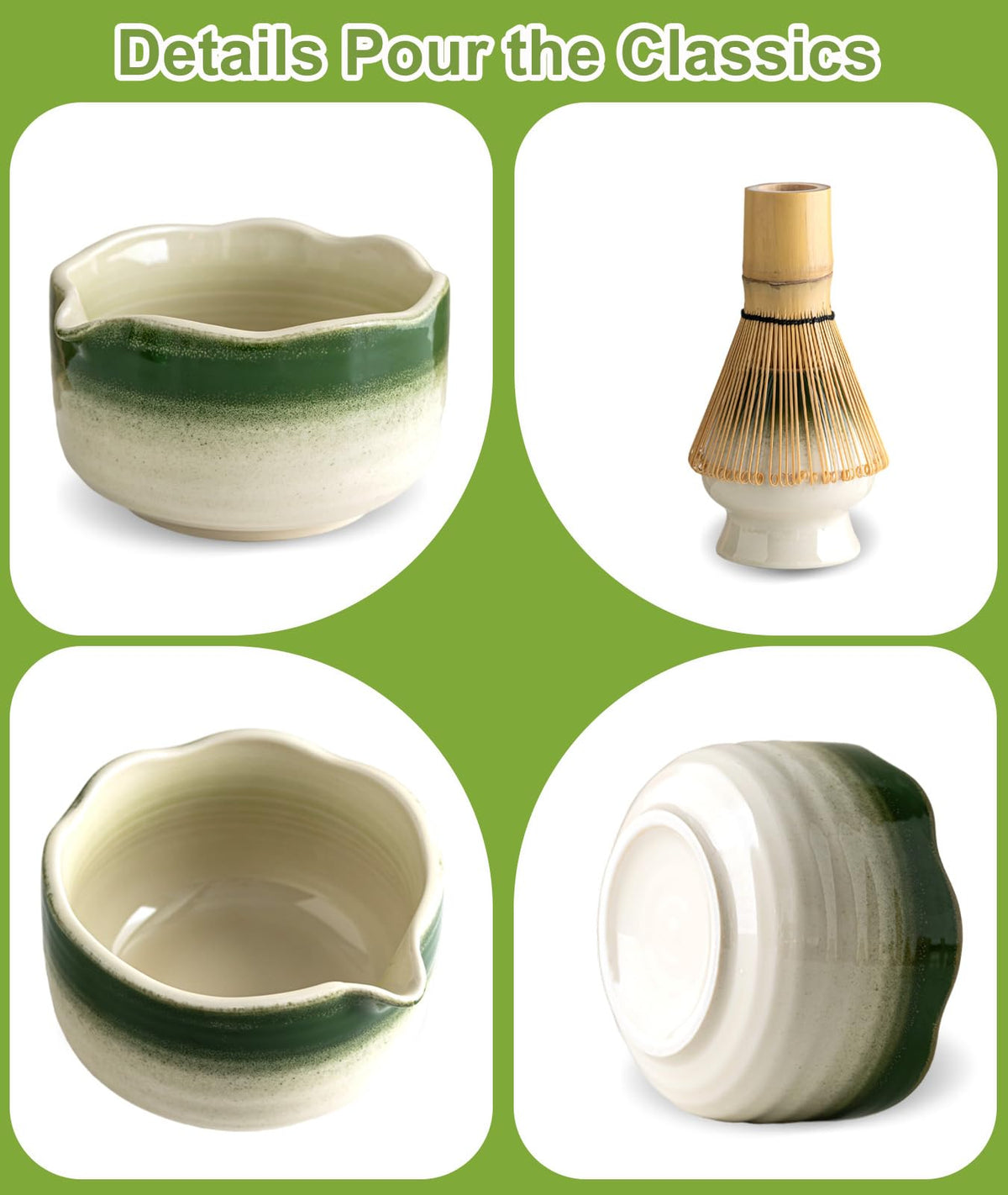Matcha Set 7PCS Ceramic Matcha Whisk Set for Matcha Tea Ceremony (Gradient Green)