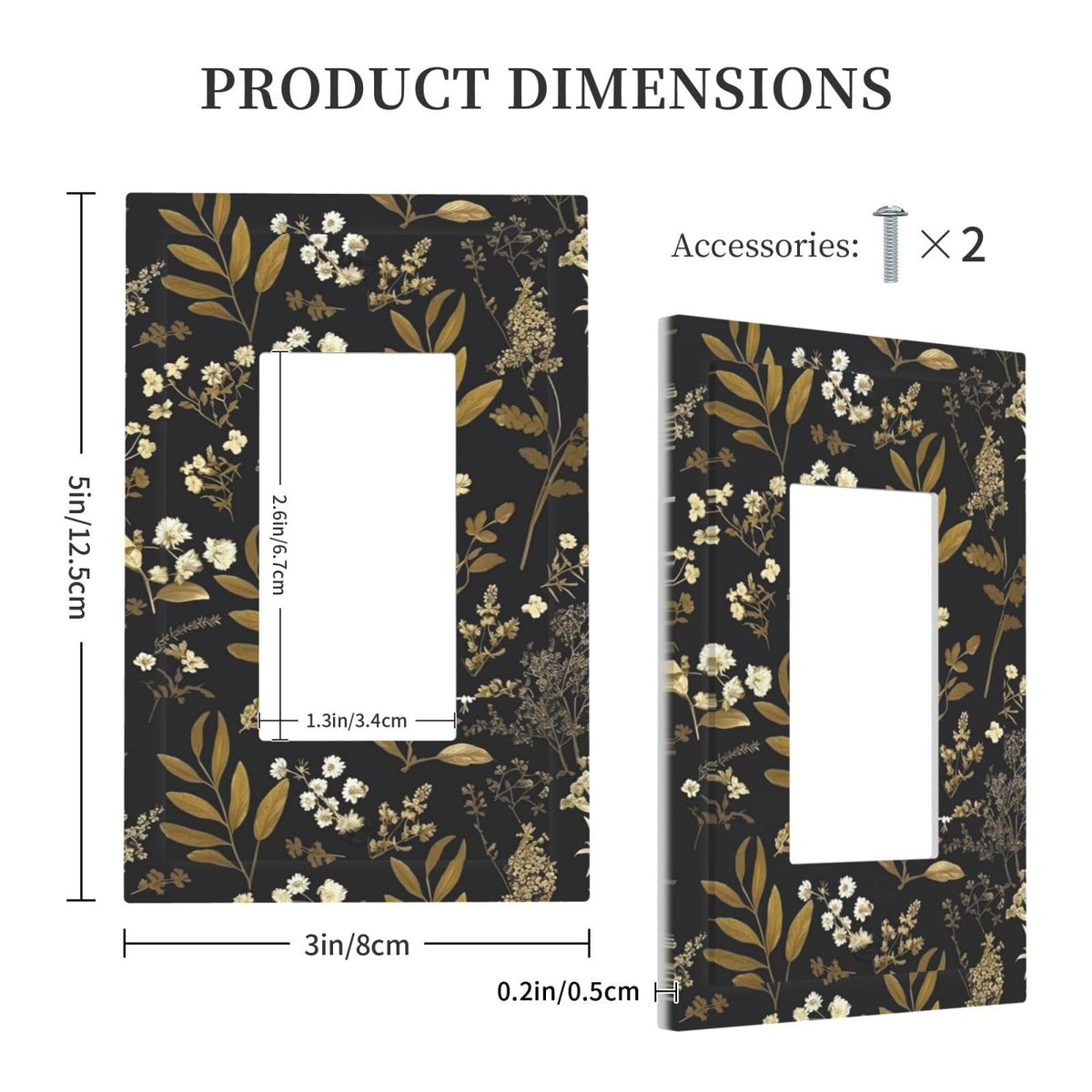 Black Gold Vintage Leaf Floral 1 Gang Outlet Decorator Light Switch Wall Plate Cover Faceplate Decorative Switchplate Rocker (Black Gold Vintage Leaf Floral / 1-Gang Rocker Mid)