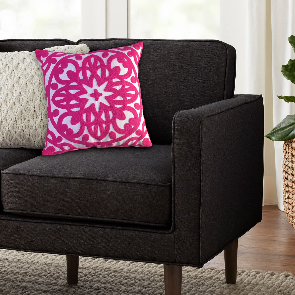 Embroidered Decorative Throw Pillow Cover 18"x18" 1pc (Vivid Hot Pink / 18" x 18" (Pack of 1))