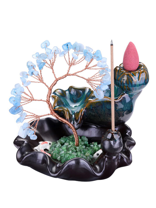 Aquamarine Tree Backflow Incense Holder Ceramic Incense Waterfall (Aquamarine)