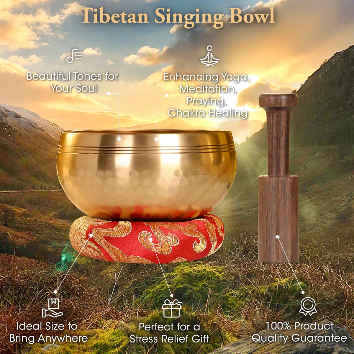 2 Pack Tibetan Singing Bowls Set (Red / 3.15 + 4 inch)