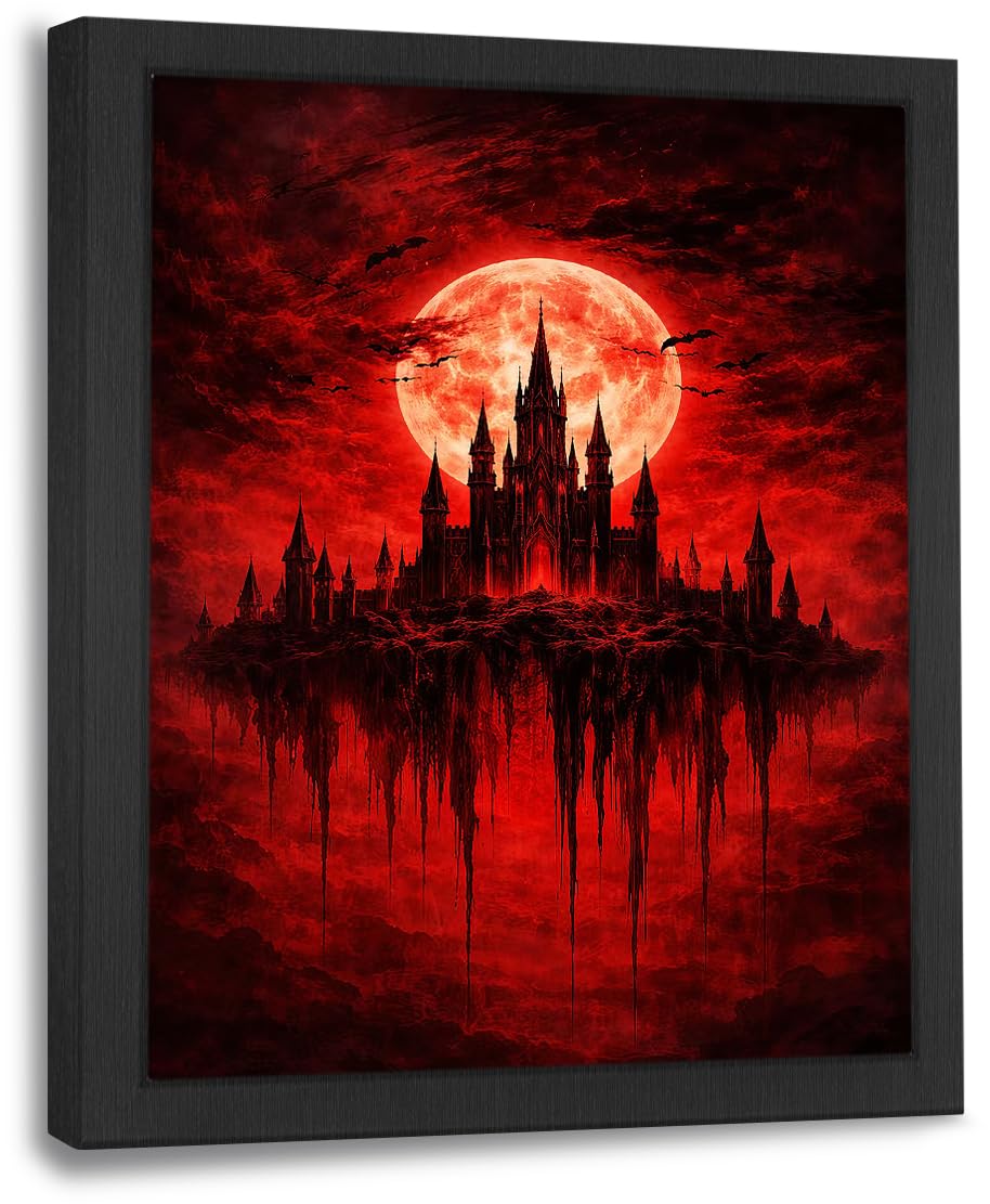 Gothic Castle Wall Art Dark Academia Canvas Wall Decor Moody Aesthetic Pictures Victorian Witchy Paintings Prints Creepy Goth Artwork Framed Decorations For Bathroom Bedroom Living Room Office Gifts 8" x 10" (Gothic / 10"L x 8"W)