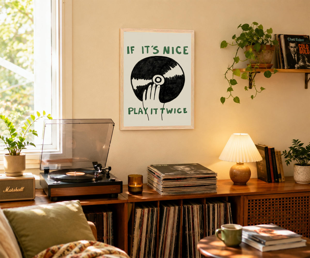 Vintage Vinyl Record Wall Art Poster Abstract Funny Music Quote Print “If It’s Nice Play It Twice” (Vinyl Record / 8"L x 10"W)