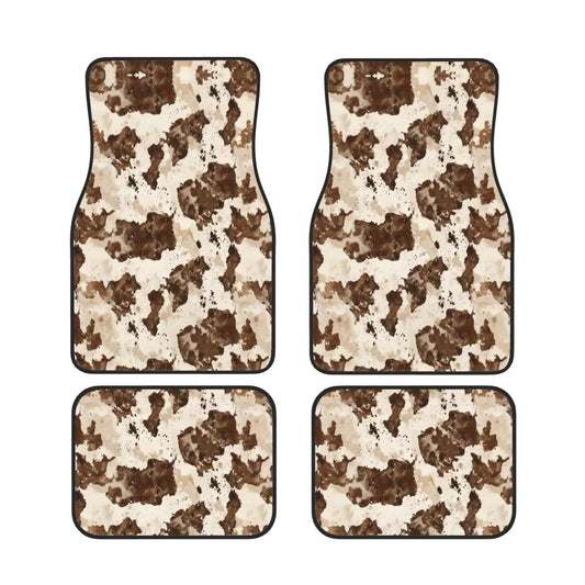 Brown Car Floor Mats Universal SUV Front Rear Floor Foot Mats Cowhide 4 (Brown)