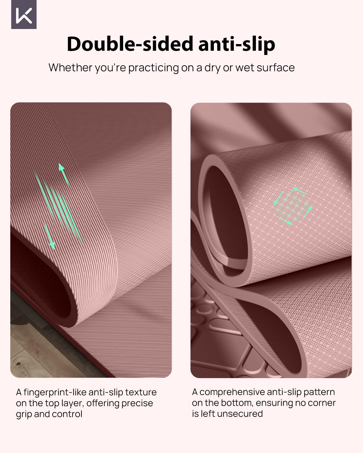 Non Slip Large Yoga Mat (Smoky Pink)