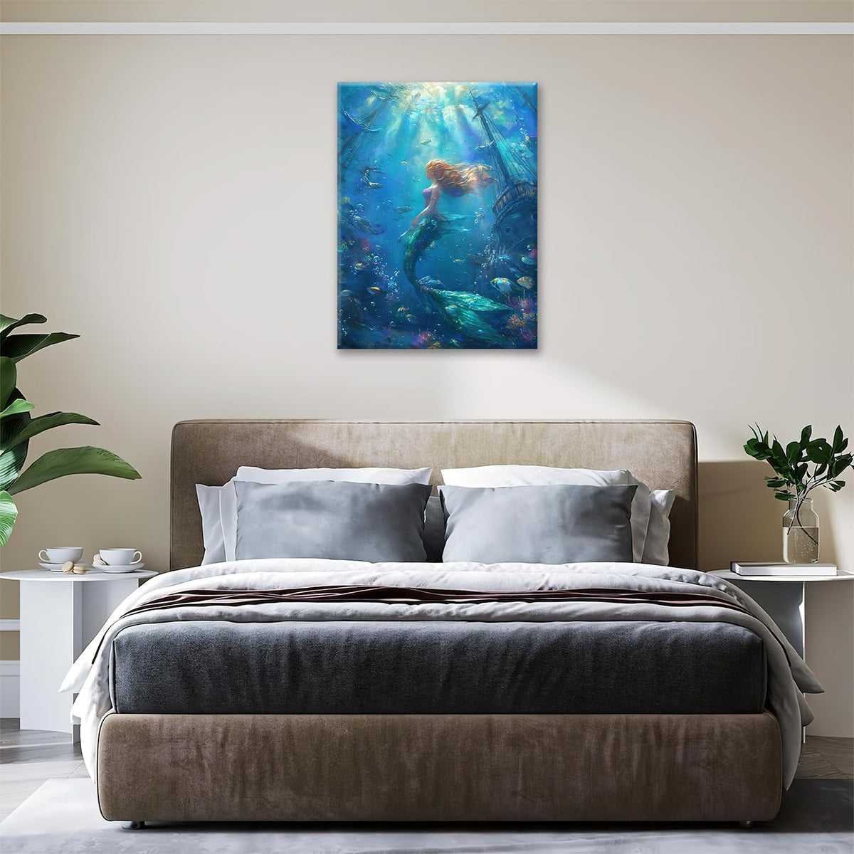 Mermaid Canvas Wall Art Ocean Picture Print Painting Framed ArtWork 16"x20" (Mermaid / 20"L x 16"W)