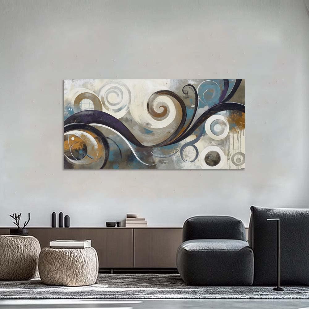 Teal Brown Swirl Geometric Canvas Wall Art Modern Abstract Painting Flat Print Gallery Wrapped Contemporary Artwork for Living Room Bedroom Bathroom Decor (Abstract / Blue Swirl 12 / 46"L x 23"W)