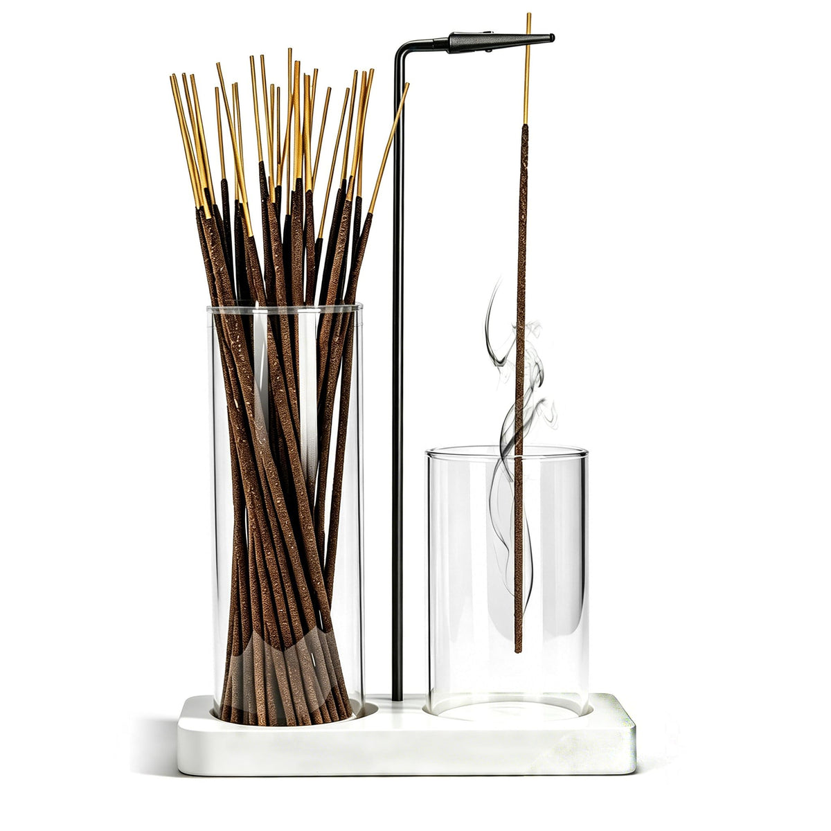 2 in 1 Incense Holder for Sticks Incense Burner Holder with Storage (White / 1 tall 1 short glass)