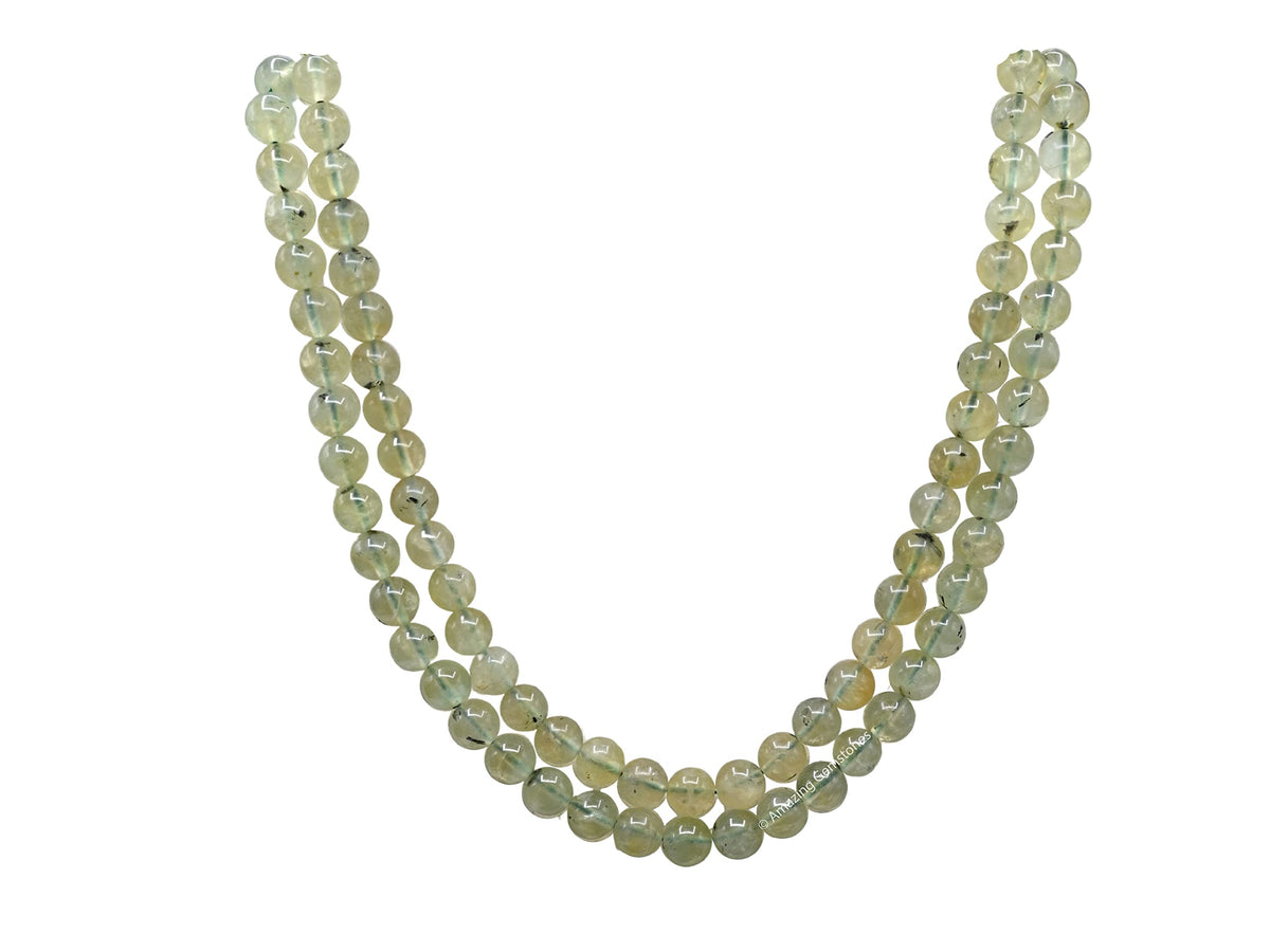 Prehnite Buddhist Prayer Beads Japa Mala with 108 Meditation Beads (Without Knots / Prehnite)