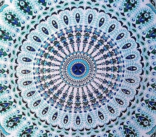 32" in Round Mandala Floor Pillow Cushion Cover Seating Throw Cover Hippie Decorative Bohemian Ottoman Poufs Pillow Cases Cover Boho Cotton Living Yoga Home Décor (Sky Blue Mirchi)