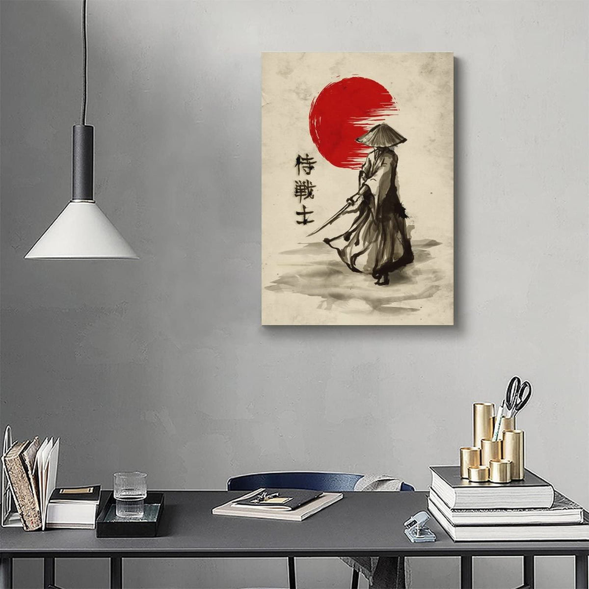 Japanese Samurai Posters Wall Art Samurai Character Red Moon Canvas Painting Home Decoration for Living Room Bedroom Unframed 24 x36 inches (36"L x 24"W / Unframe-5)