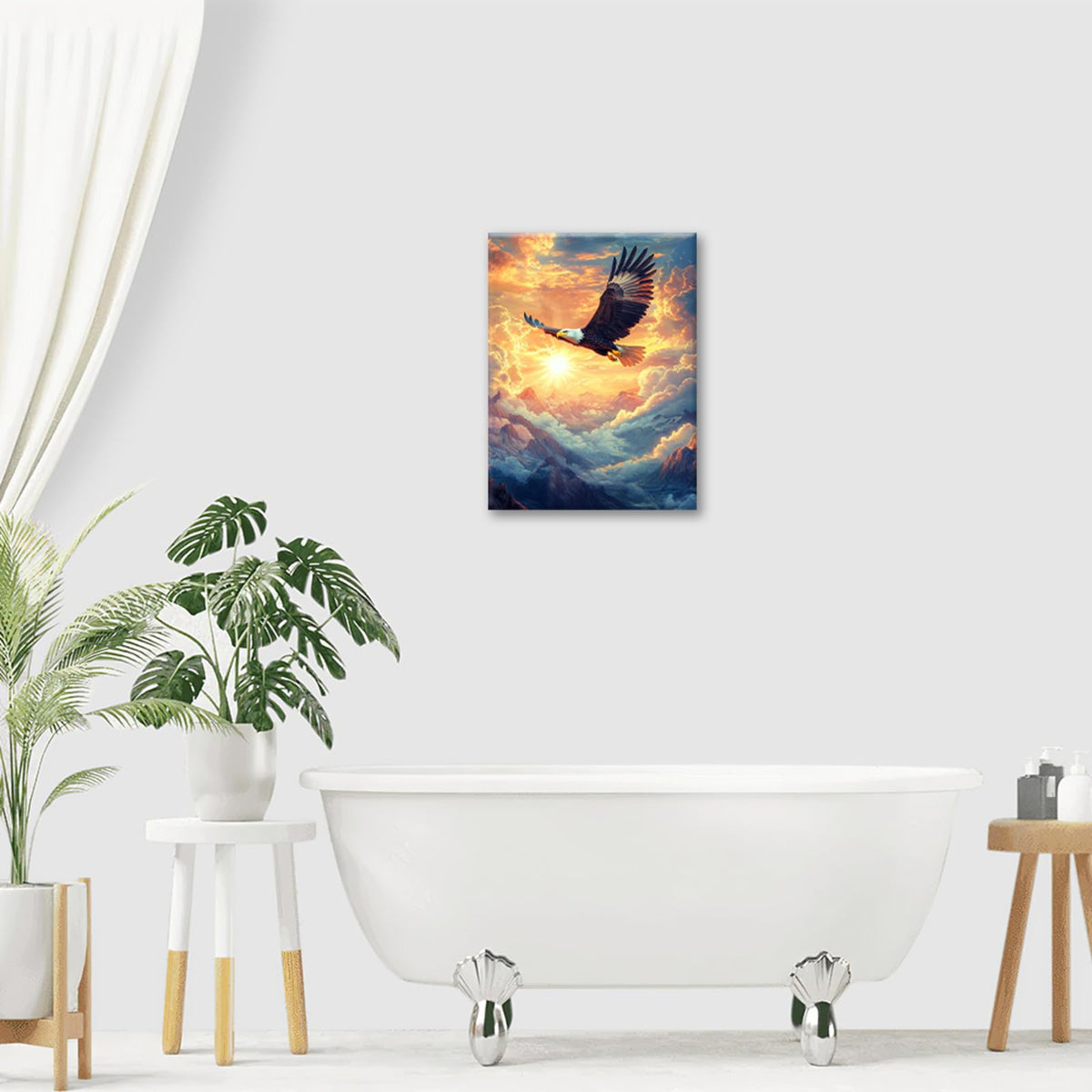 Eagle Wall Art Flying Bald Eagle Patriotic Wall Decor Pictures Painting Canvas Prints Framed Home Artwork for Bathroom Bedroom Office 16"x20" (Sky Owl / 20"L x 16"W)