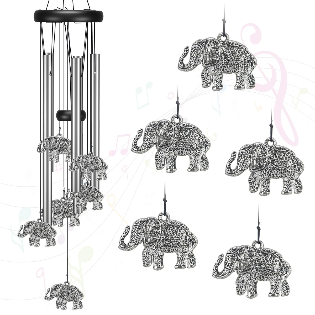 Elephant Wind Chimes for Outside Clearance