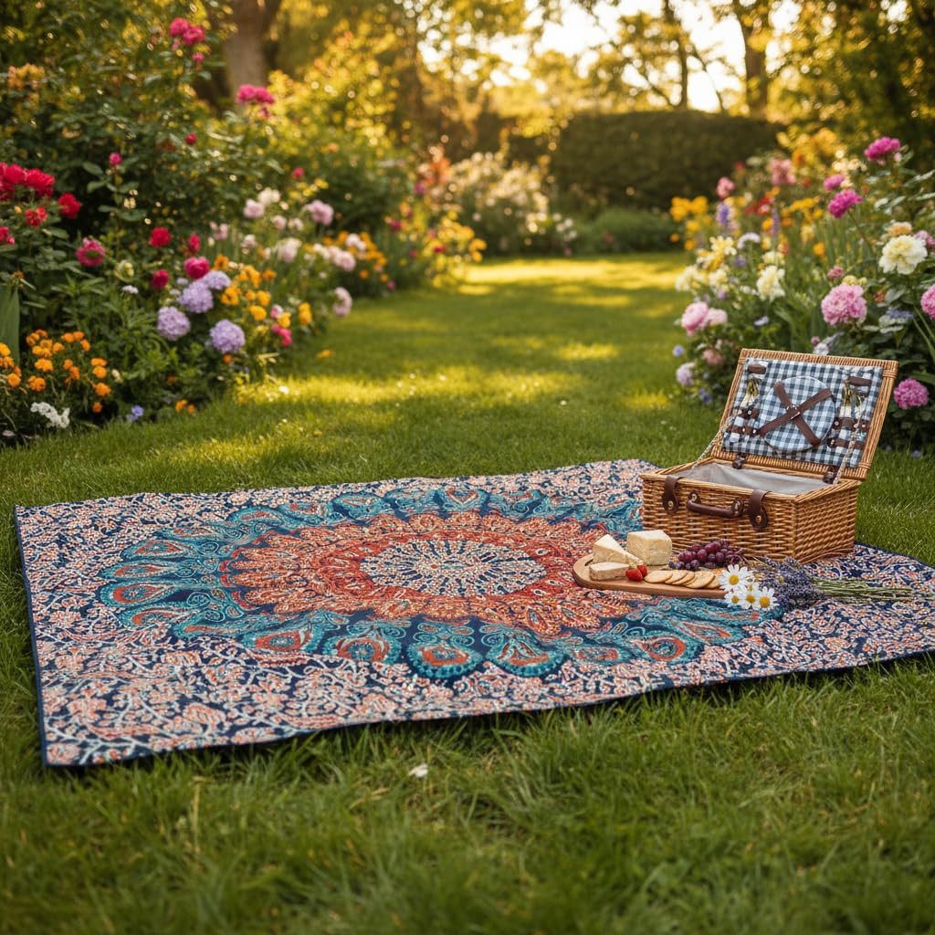 Handmade Cotton Peacock Mandala Tapestry (40"L x 30"W / Golden Blue)