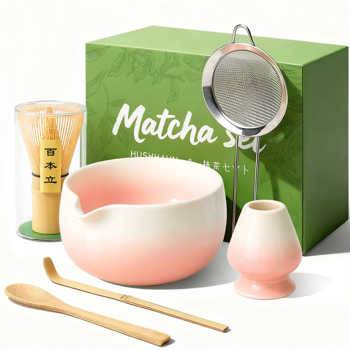 Matcha Whisk Set with Ceramic Bowl & Bamboo Chasen (Gradient Pink)
