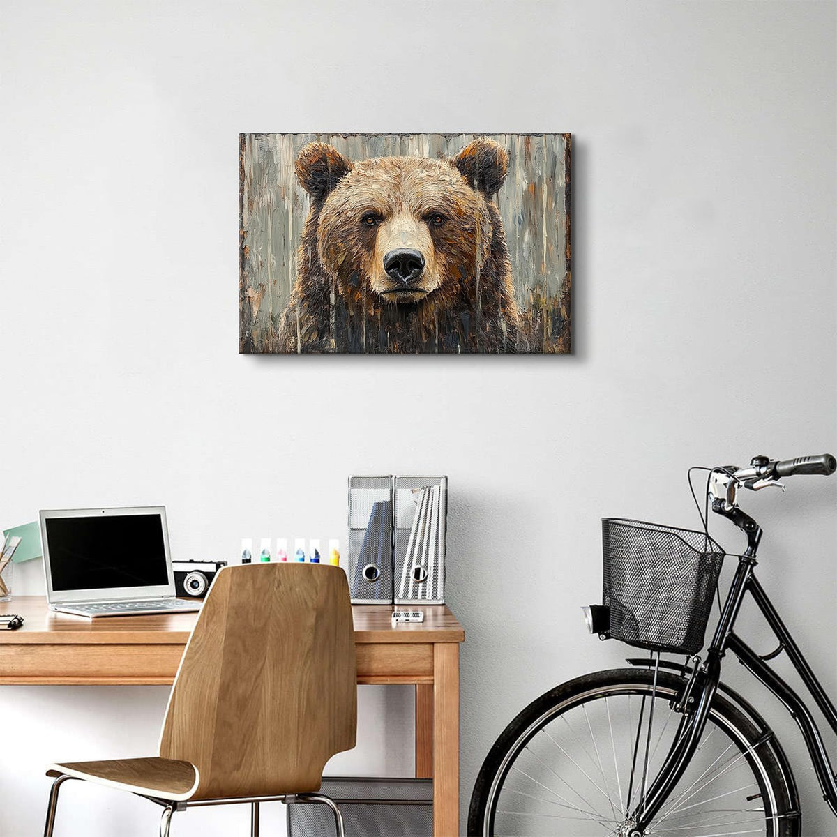 Farmhouse Wall Decor Bear Wall Art Rustic Animal Heads Pictures Funny Animal Canvas Prints Nature Wildlife Portrait Painting Modern Artwork for Kid Bedroom Living Room Home Decoration 16x24" (24"L x 16"W / Bear)