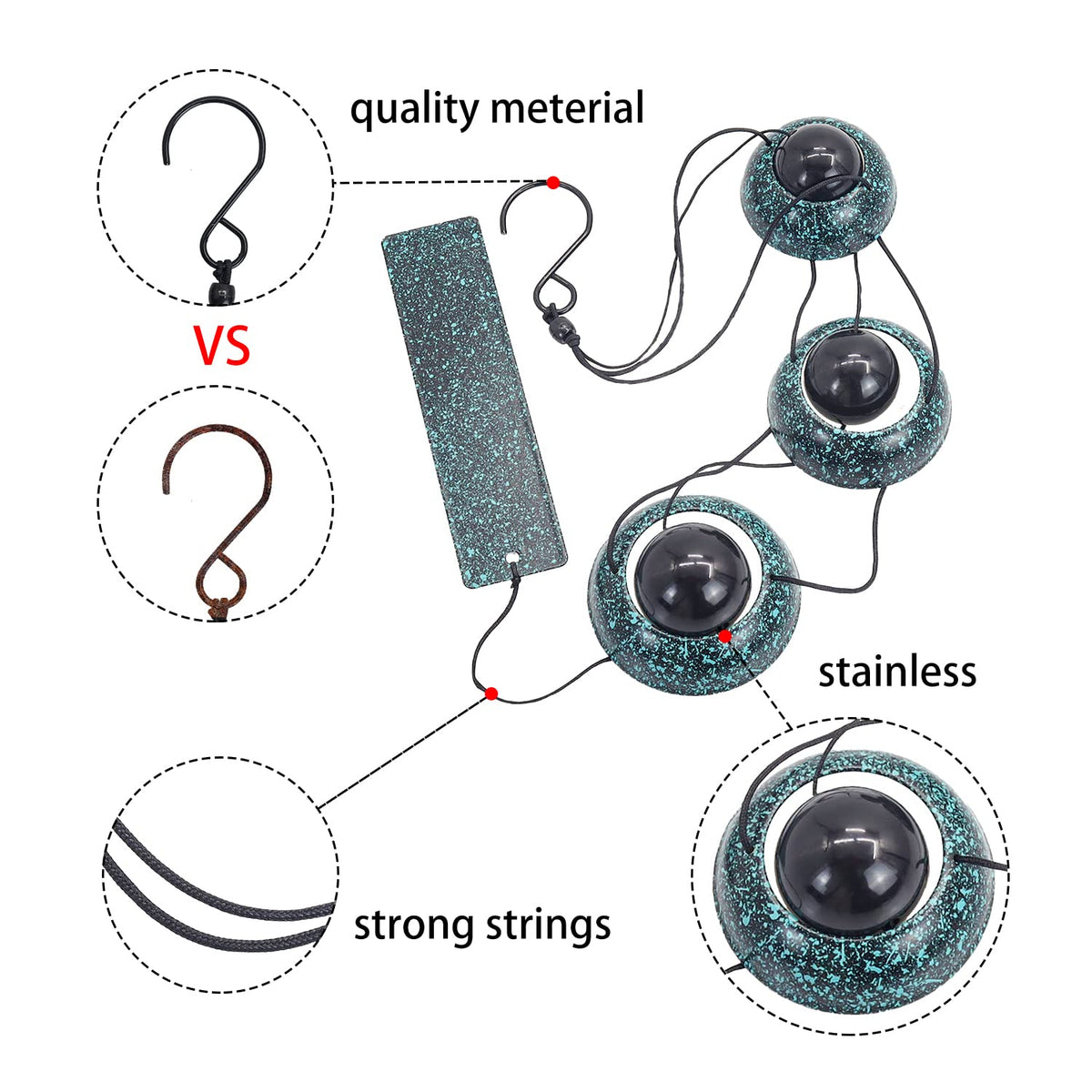 Temple Bell Wind Chimes for Outside (3 Atrovirens Bell)