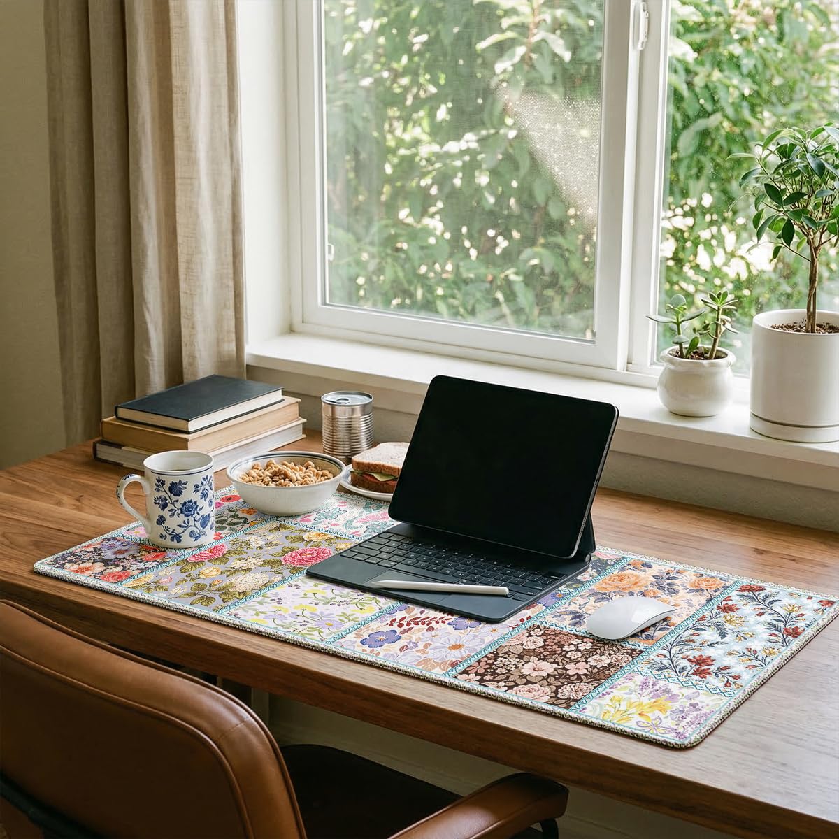 Cottagecore Floral Large Gaming Mouse Pad Patchwork Vintage Flowers Desk Mat (Cottagecore Floral / 31.5L x 11.5W inches)