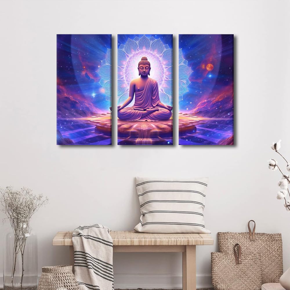 Wall Art Decor Modern Buddha Canvas Poster Art Buddha Deity Creating the Universe Painting Art 3 Panel Office Wall Art for Living Room Decoration Stretched and Framed Ready to Hang 36x24 in (36x24 in / 3PANEL-09)