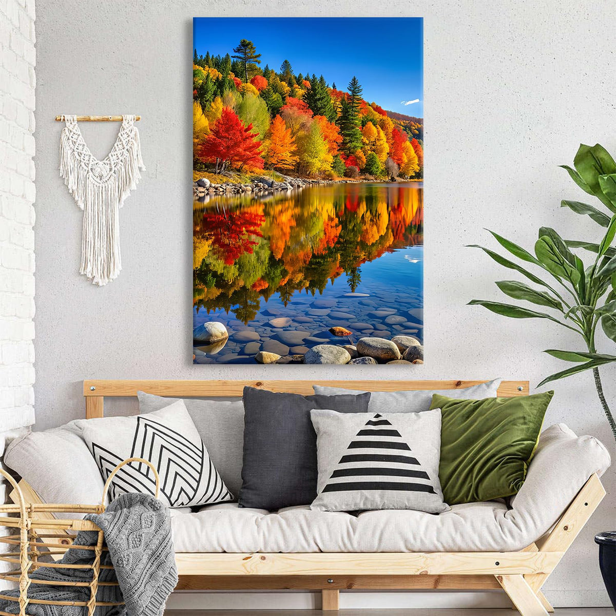 Lake Mountain Canvas Wall Art for Living Room Fall Tree Reflections Pictures Kitchen Wall Decor Nature Colorful Forest Landscape Painting Prints Modern Yosemite Poster Artwork Home Decorations 32x48" (32"L x 48"W / Fall08)
