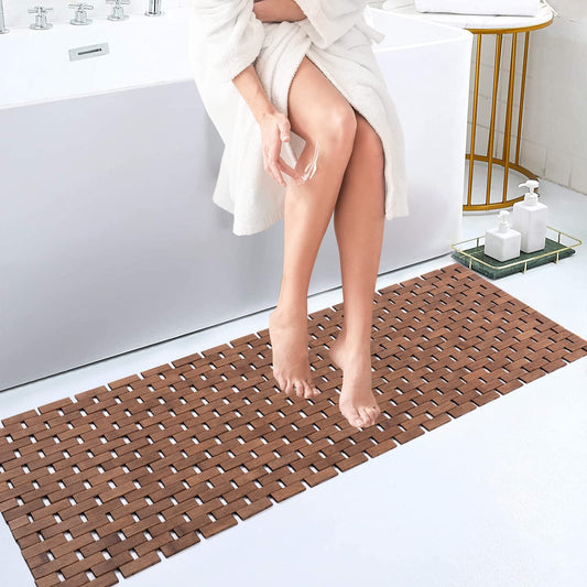 Bath Mat Bathroom Runner Long Large Rugs Floor Wood Shower Bathtub Waterproof Non Slip Accessories 16x48 Inch Easy to Clean (Walnut / 16x48 Inch-1 pc)