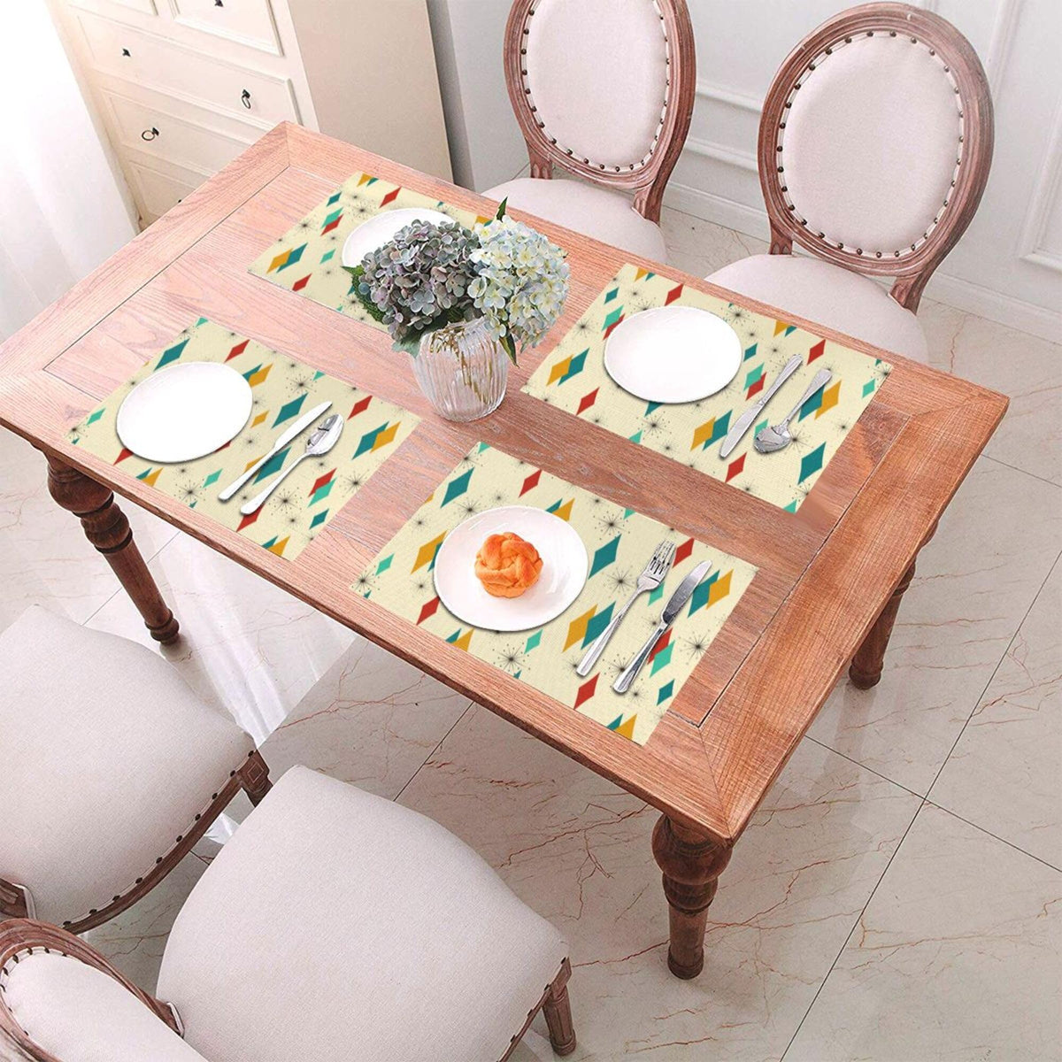 Mid Century Modern Placemats Set of 4 Retro Decor Table Mats for Kitchen Dining Table Holiday Party Heat Resistant Washable Farmhouse Yellow Place Mats (Mid Century Modern Retro / 4pcs - 12x18inch)
