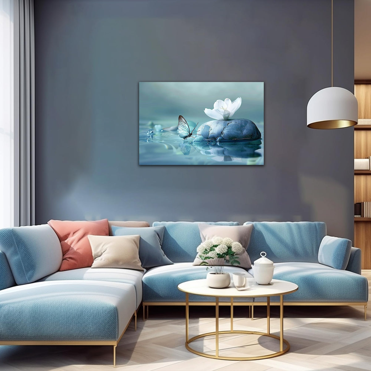 Zen Wall Art White Lotus Flower Canvas Prints for Spa Bathroom Decor (Zen Stones Canvas Frame-21 / 24"L x 18"W)